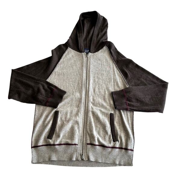 Gap EUC Y2K Wool Cotton Blend Full Zip Baseball Hoodie Gray Plum Cardigan L - Picture 1 of 9